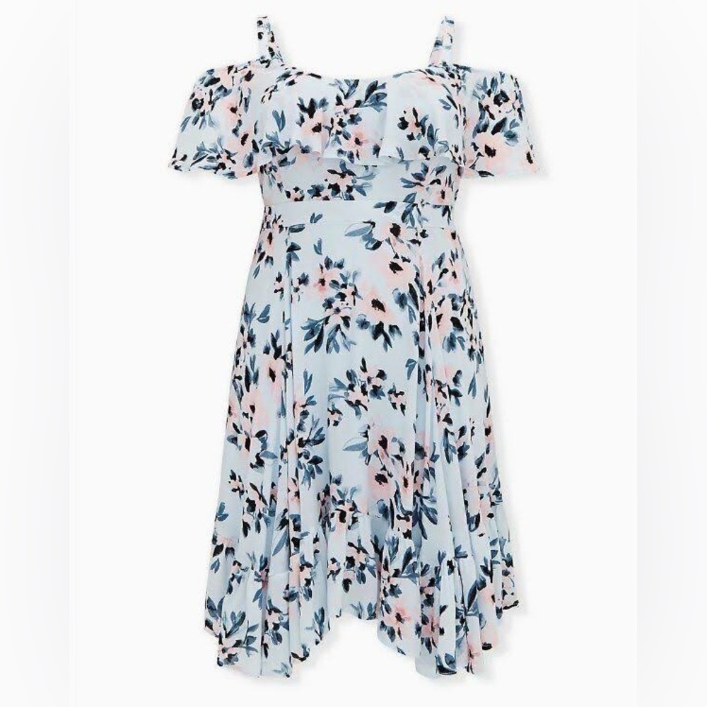 NWT Blue Floral Cold Shoulder Dress